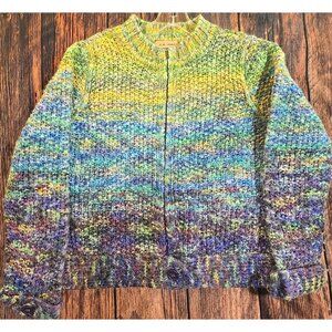 I.E. Relaxed Wool Blend Sweater Indie Art Chunky Knit Ombre Full Zip Women's L